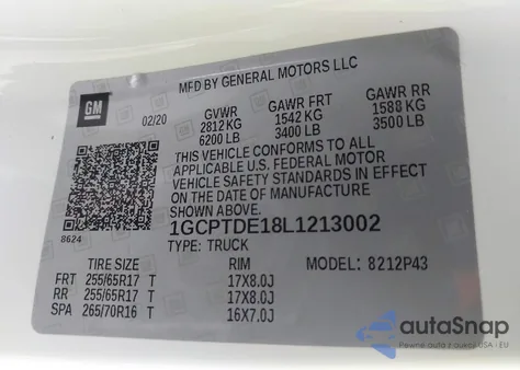 2020 Chevrolet Colorado 4Wd Short Box Z71 из США, поврежденный, VIN 1GCPTDE18L1213002